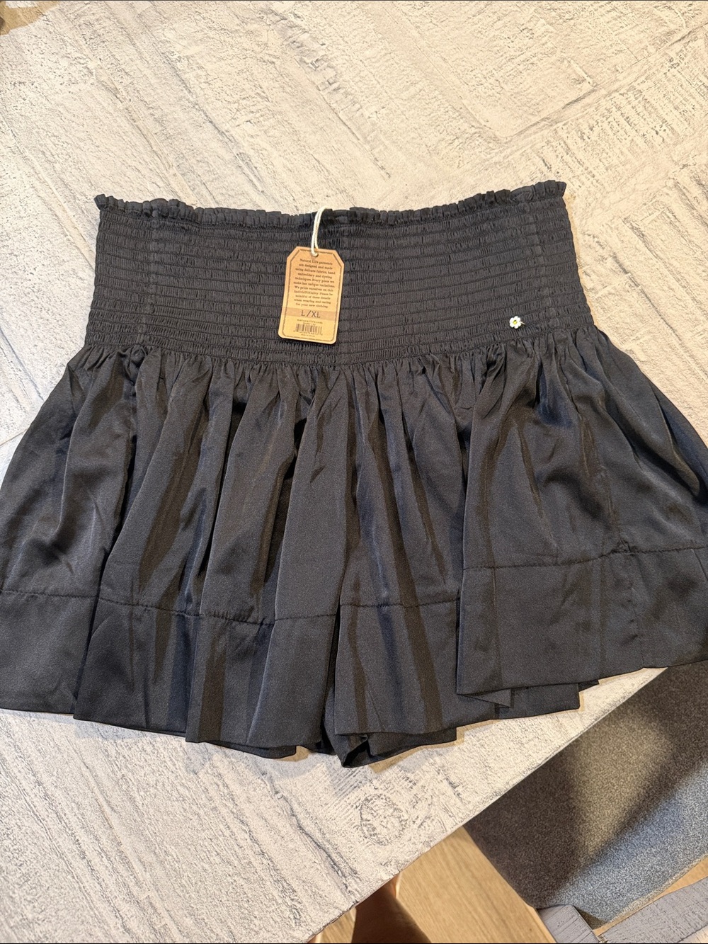 NATURAL LIFE Black Smocked Waist Skort with Tiered Overlay